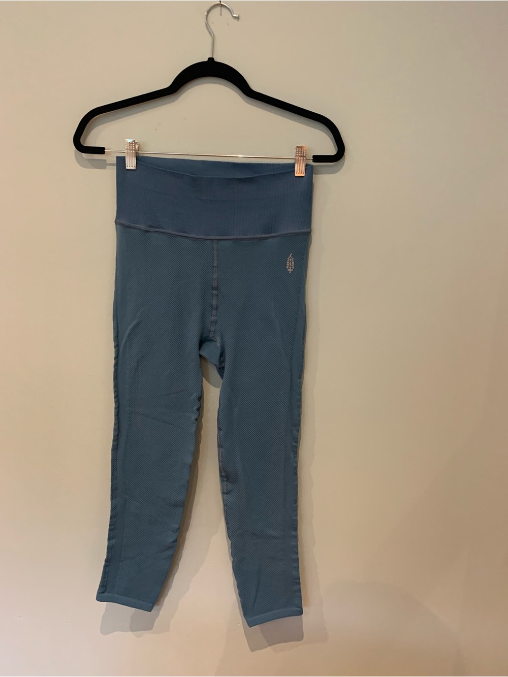 Free People Blue High-Waist Ribbed Leggings
